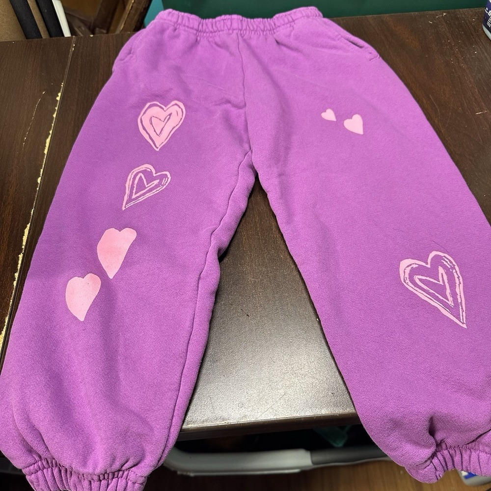 Kids Worldwide Heart Print Jogger Sweatpants Purple Girls Sz 4 Eco Friendly USA